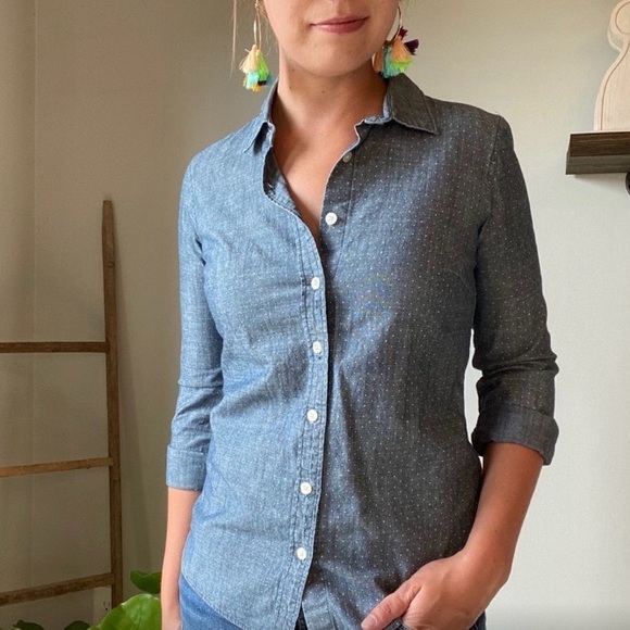 J.Crew chambray polka dot button up shirt XXS - Picture 4 of 6